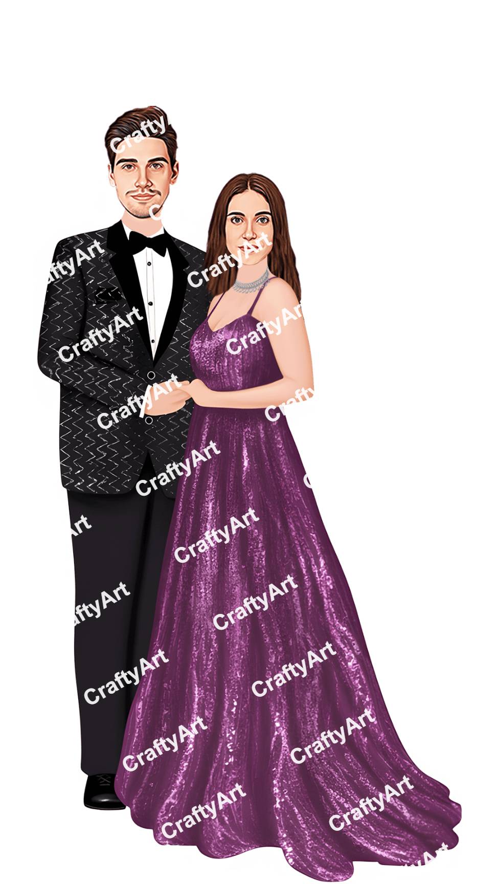 Classy Western Engagement Caricature for Stylish Couples