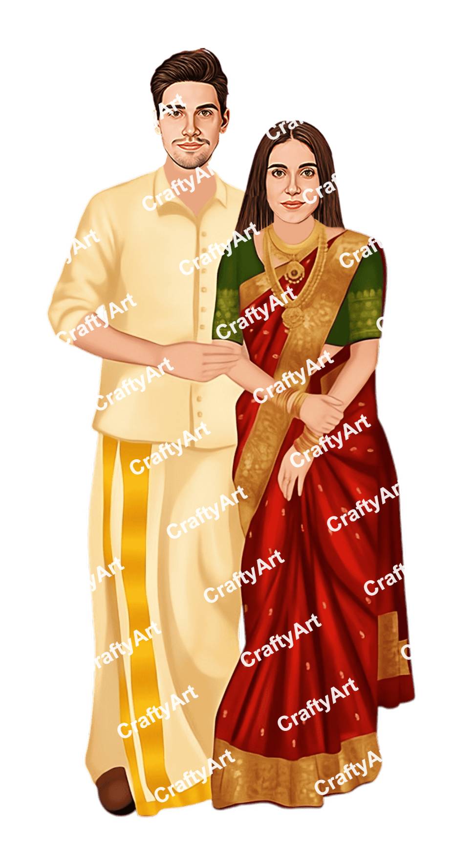 South Indian Wedding Caricature with Traditional Outfits