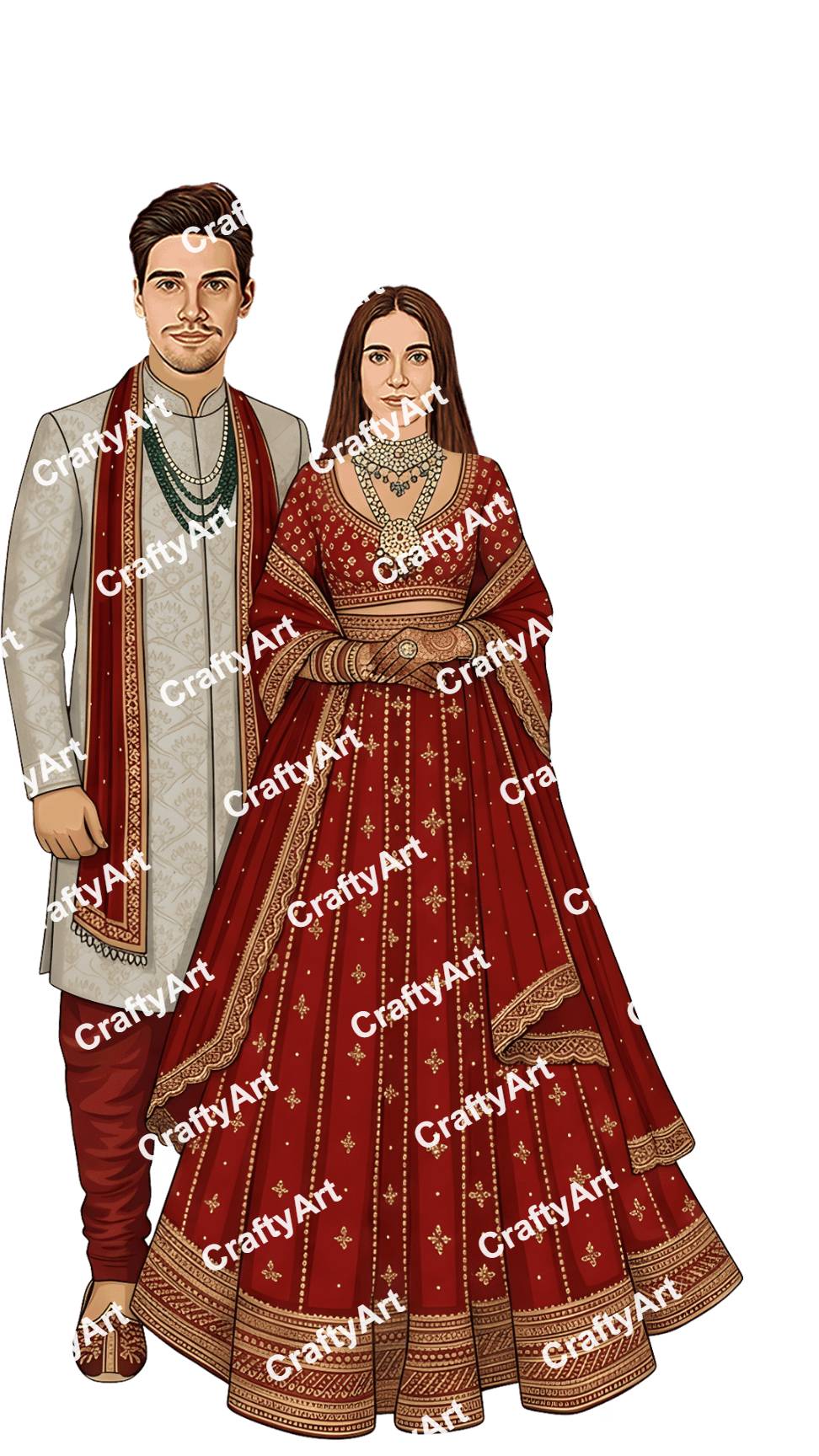 Bride and Groom Caricature in Royal Indian Wedding Theme