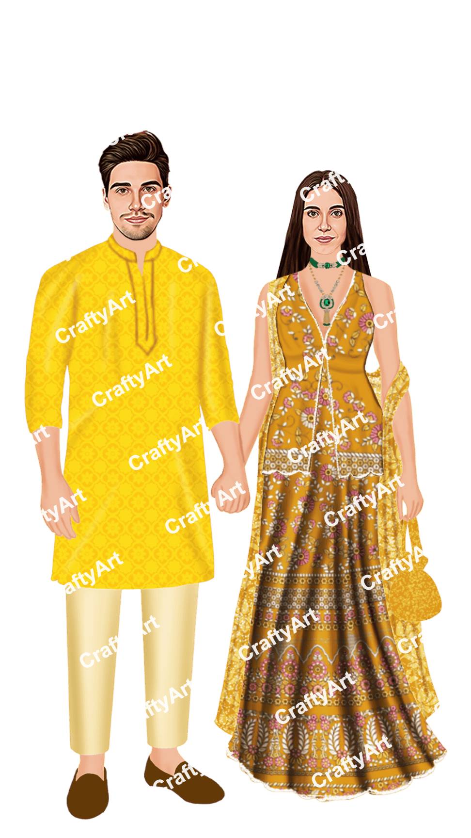 Haldi Couple Caricature Design Traditional Festive Look