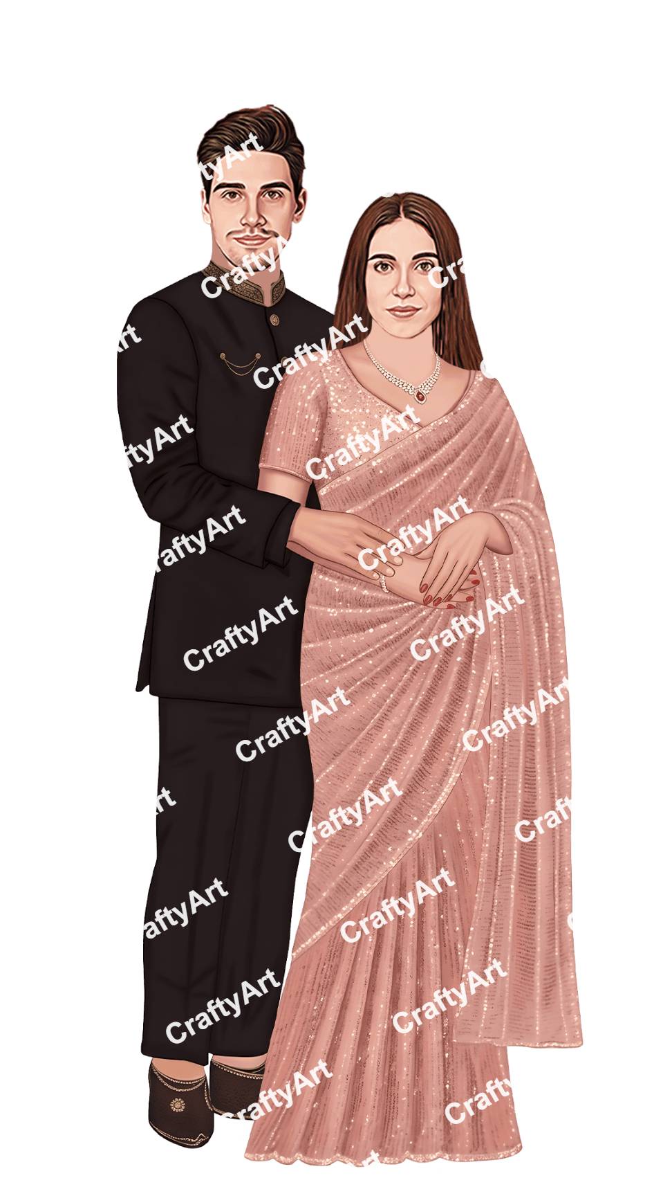 Engagement Couple Caricature with Stylish Ring Look