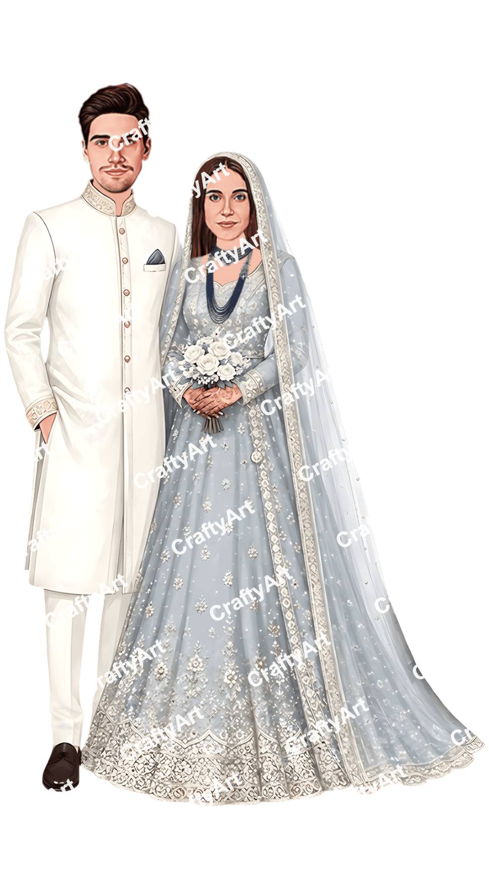 Luxury Muslim Wedding Caricature with Islamic Colors