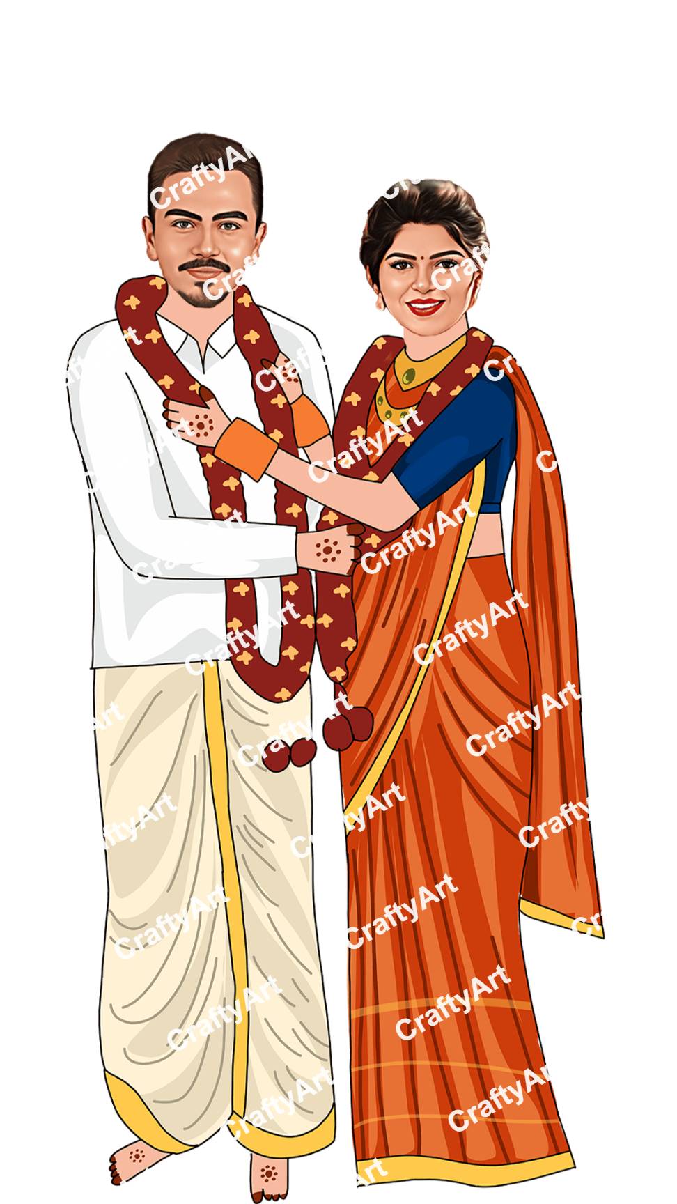 South Indian Wedding Caricature of Bride and Groom