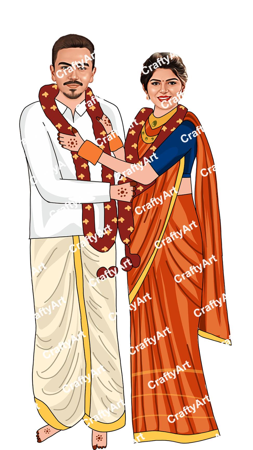 South Indian Wedding Caricature of Bride and Groom