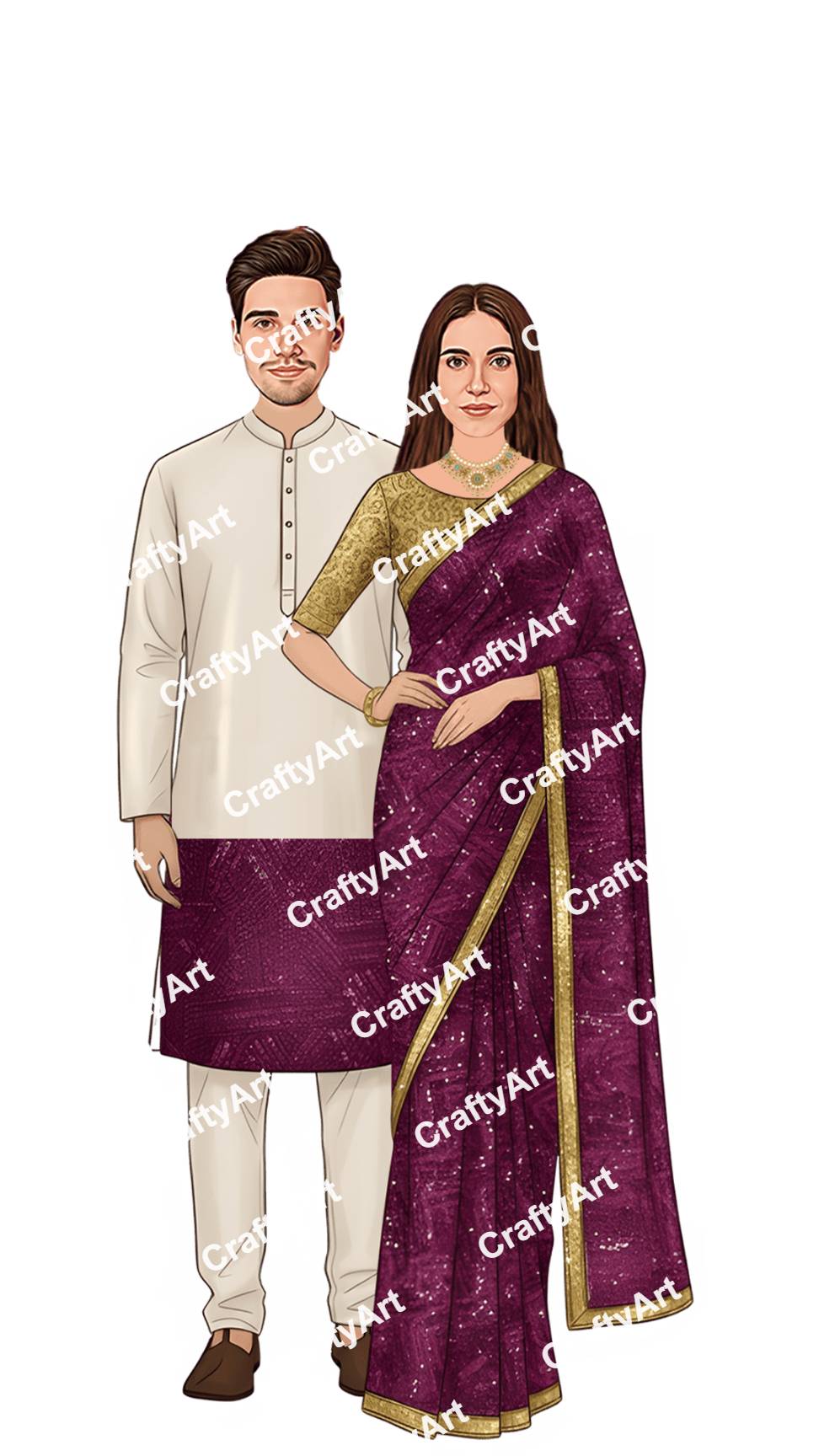 Royal Couple Caricature with Indian Wedding Reception Poses
