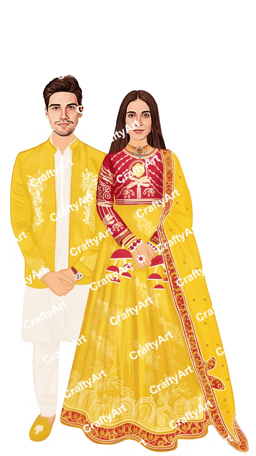 Charming Haldi Couple Caricature for PreWedding Function