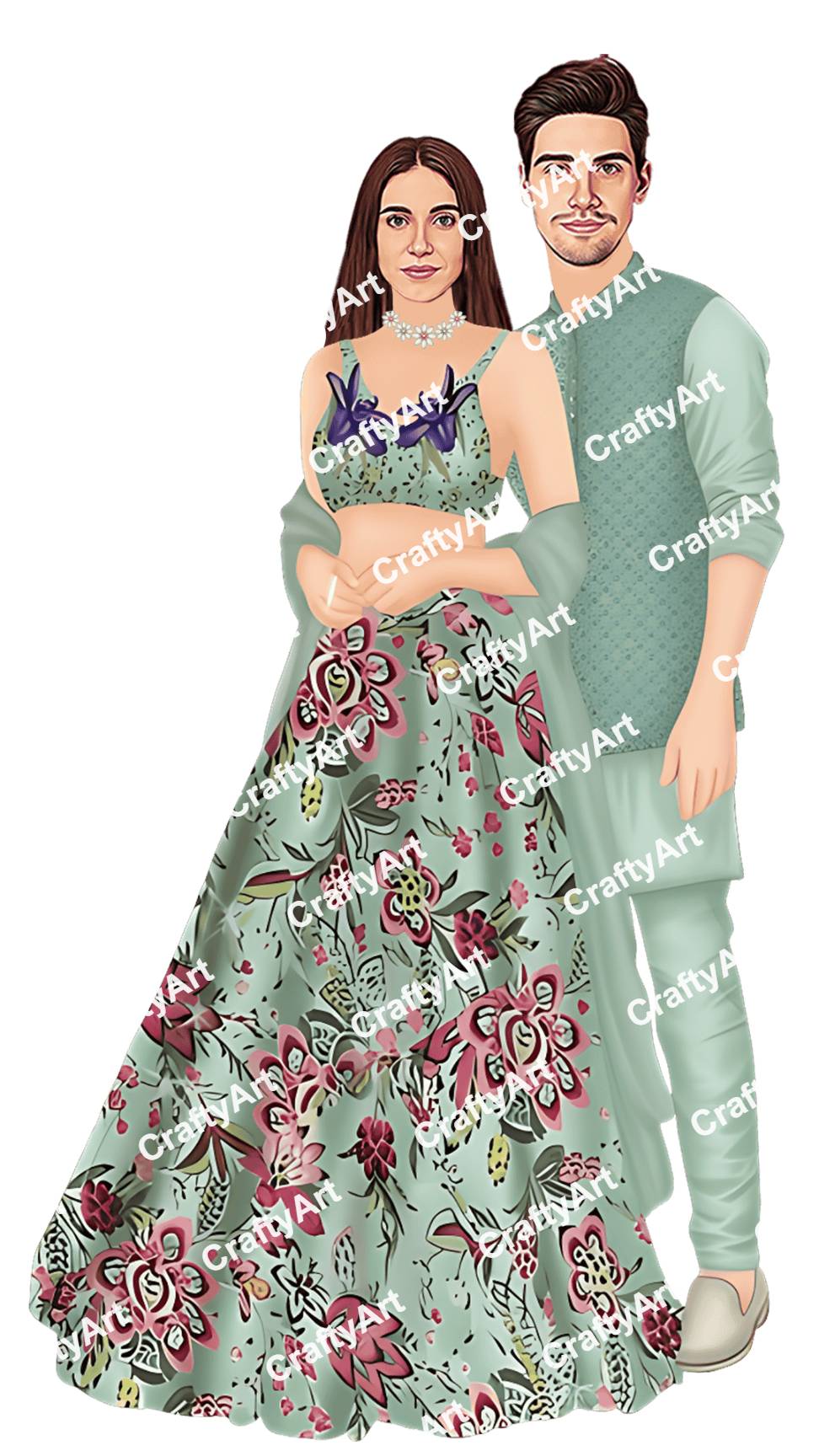 Unique Sangeet Caricature PNG for Stylish Couple Decoration
