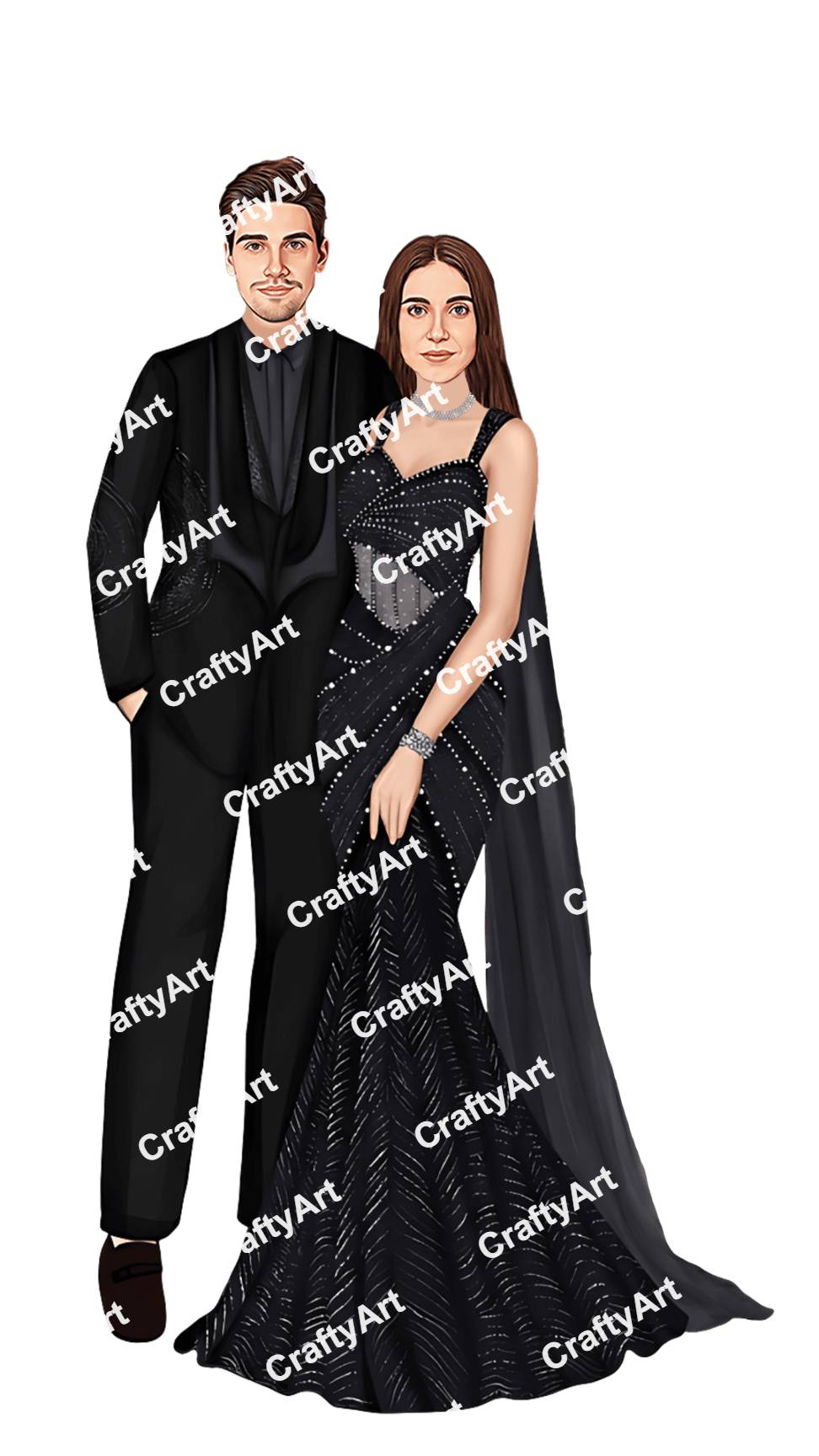 Fashion Inspired Party Wear Caricature for Couple Shoots