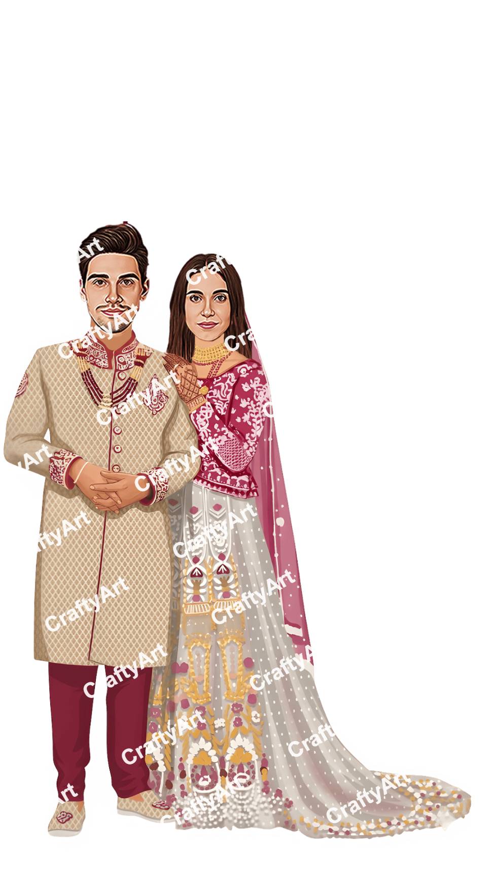 Royal Wedding Couple Caricature with Classic Elegance