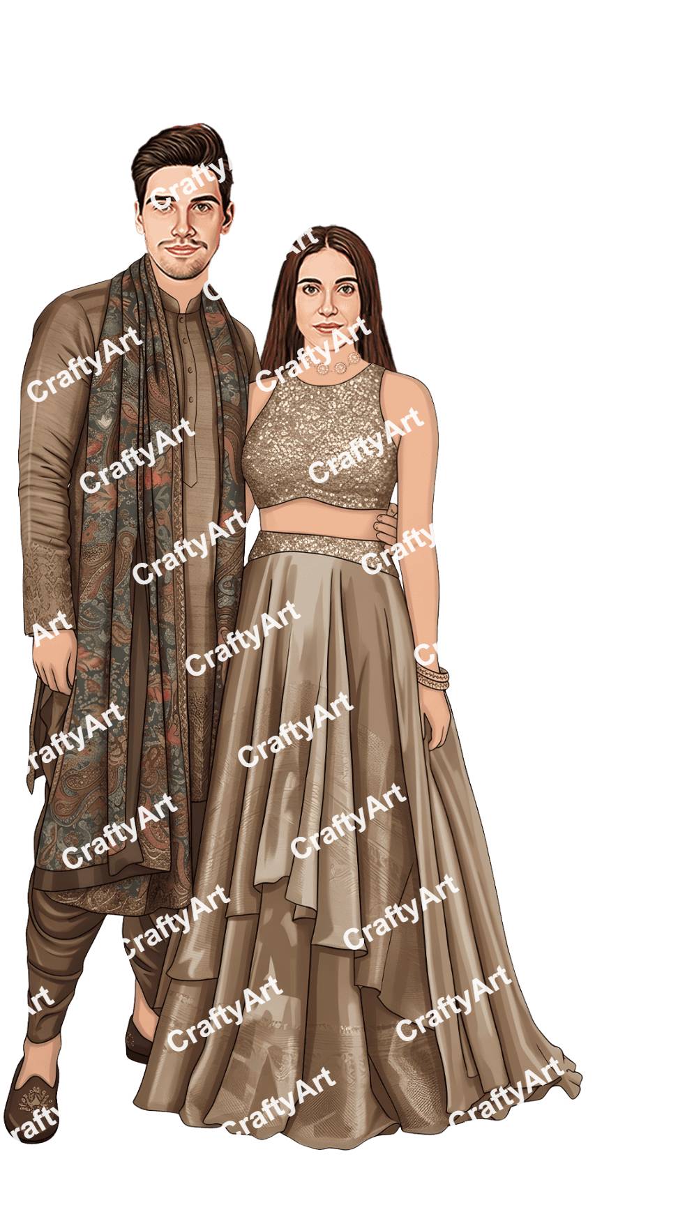 Couple Engagement Caricature Bright Romantic Couple Theme