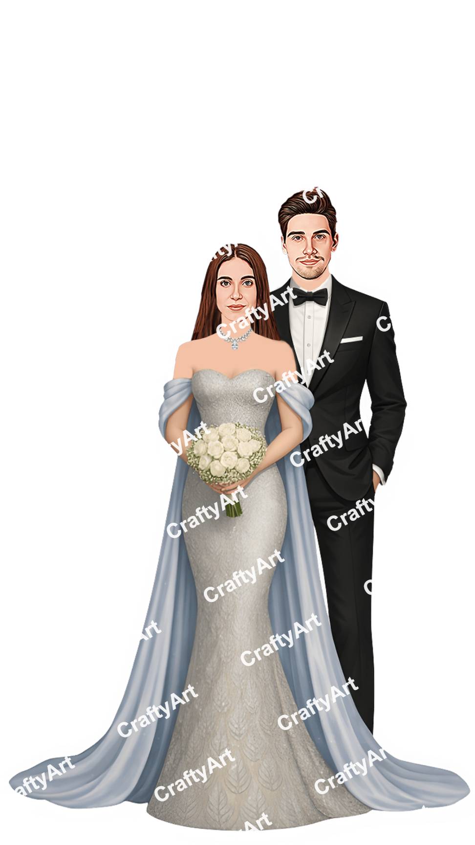 Christian Wedding Couple Caricature with Soft Elegant Vibes