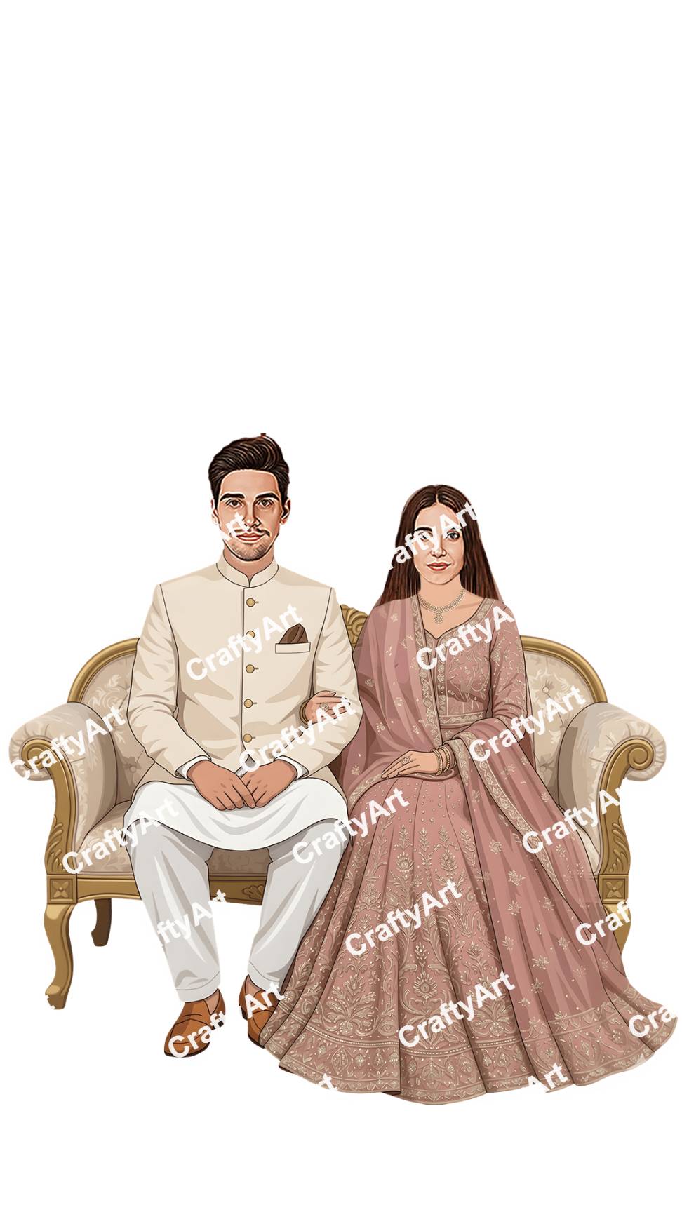 Modern Nikah Couple Illustration with Cultural Fashion