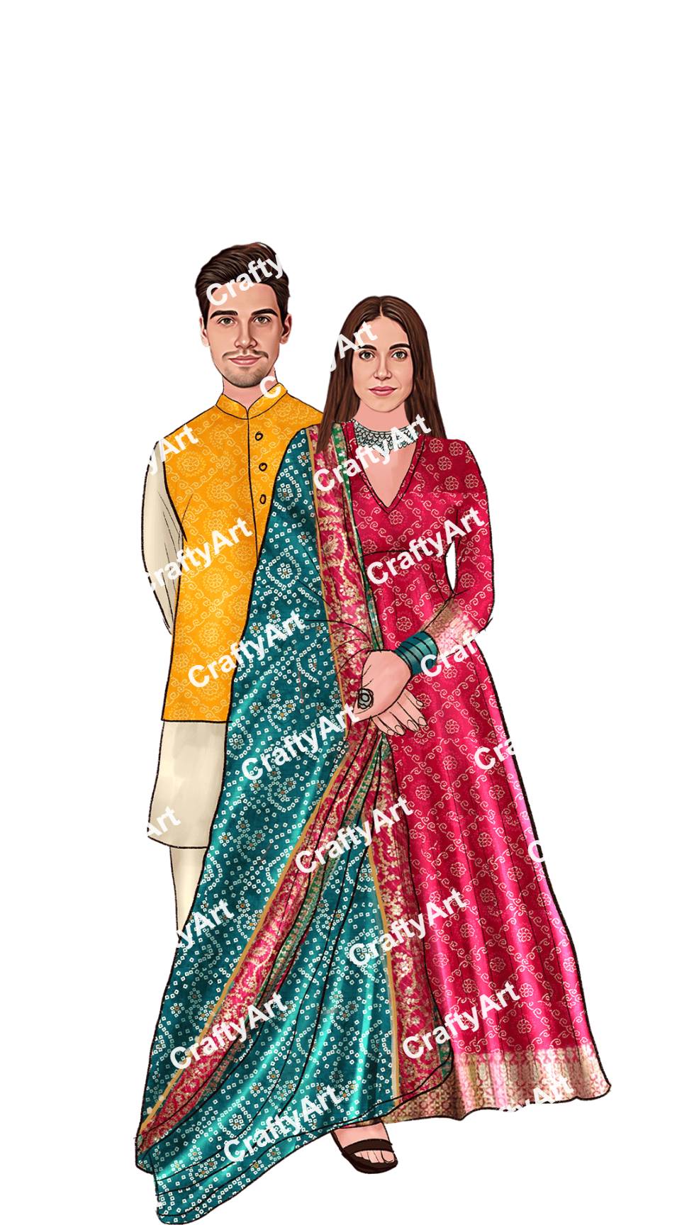 Personalized Haldi Ceremony Caricature for Couples