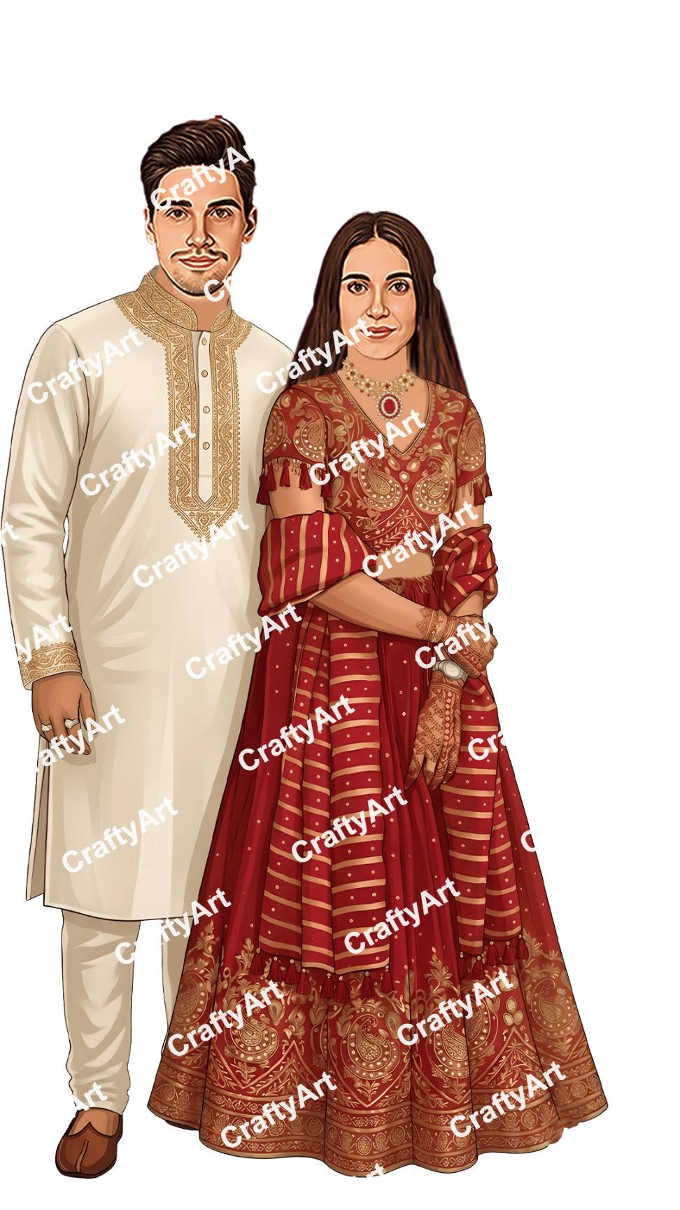 Royal Romantic Wedding Caricature with Floral Look