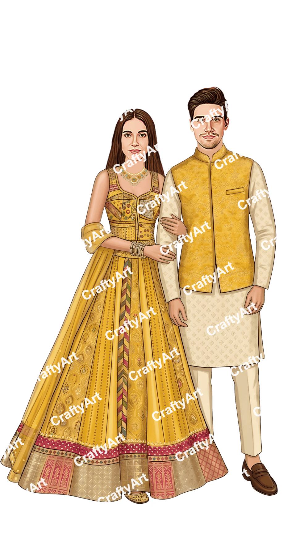 Indian Wedding Haldi Caricature Royal Yellow Theme Design