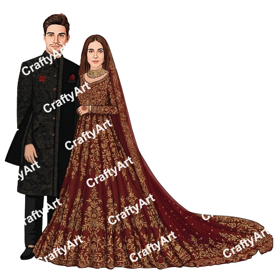 Royal Wedding Caricature with Grand Cultural Look