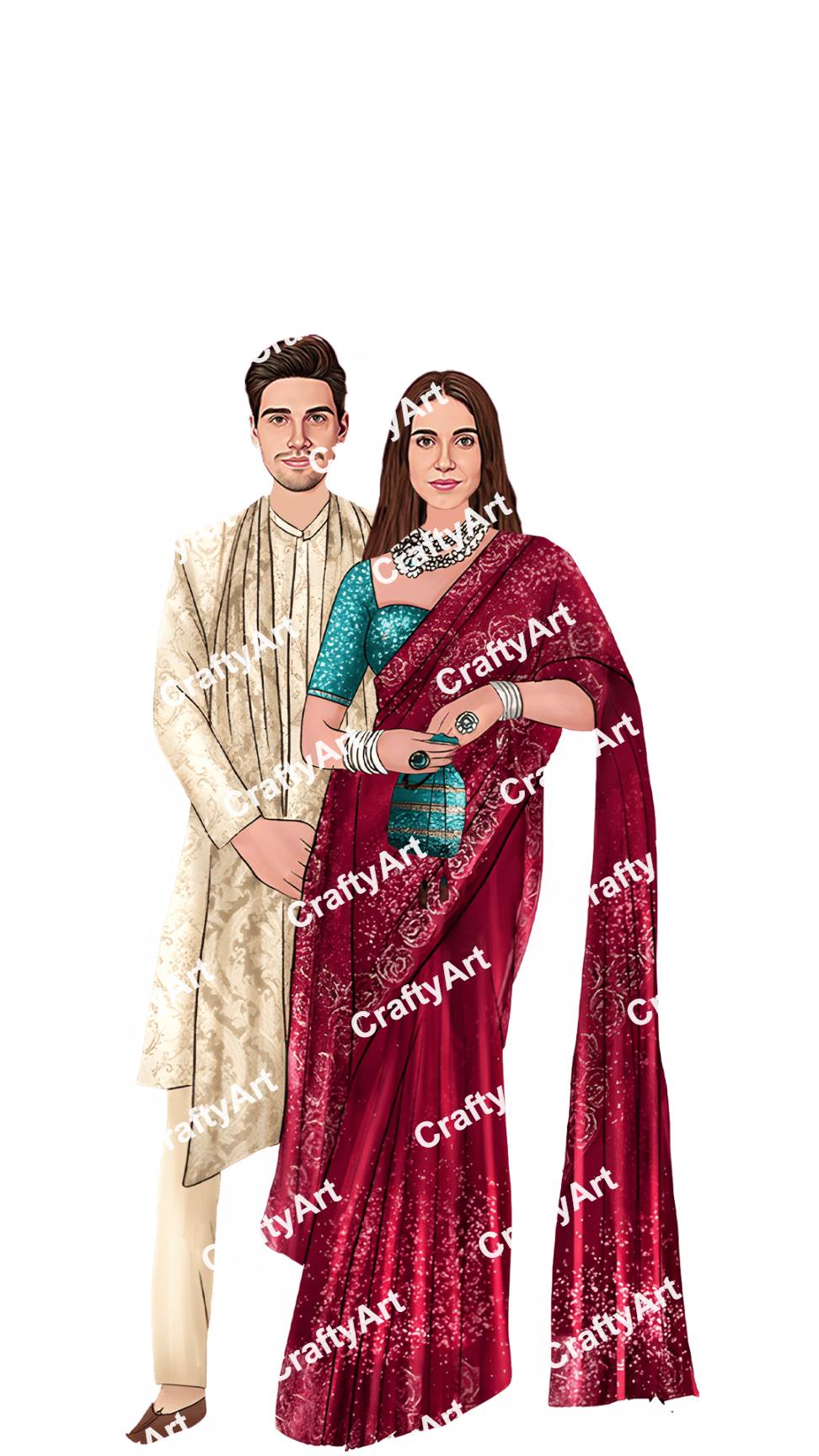 Traditional Indian Reception Couple Caricature