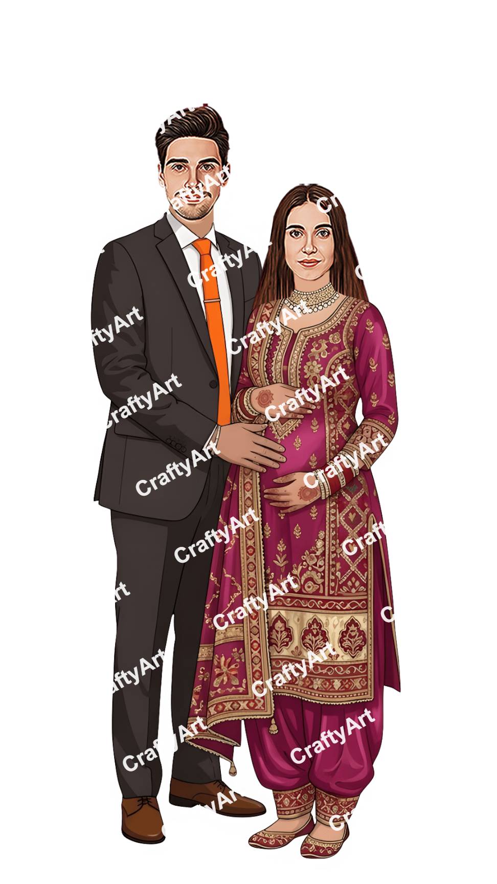 Preview Caricature for Cute Baby Shower Couple Caricature for New Parents