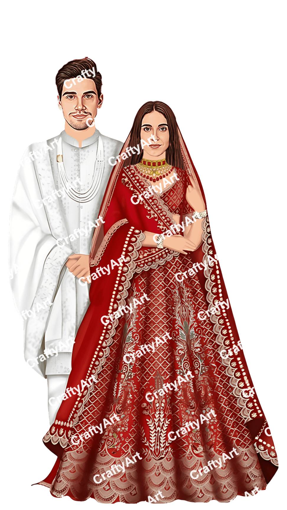 Indian Cultural Wedding Couple Illustrated in Artful Design