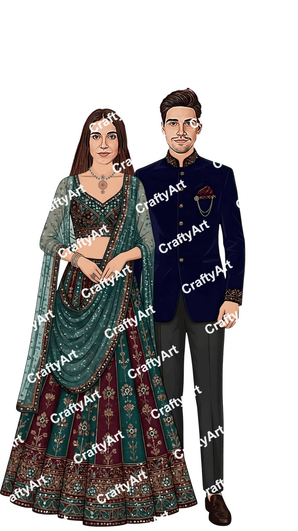 Beautiful Wedding Caricature with Ethnic Fashion