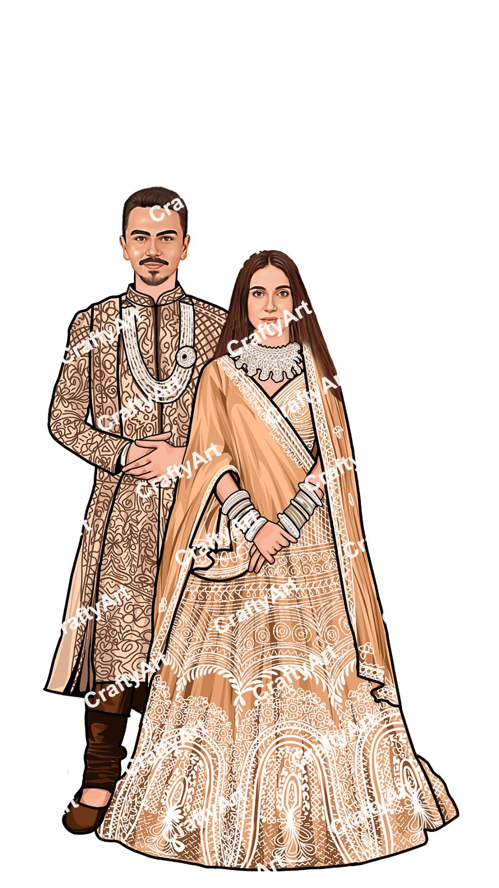 Elegant Bride and Groom Wedding Caricature