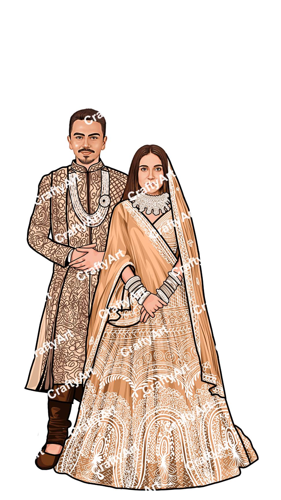 Elegant Bride and Groom Wedding Caricature
