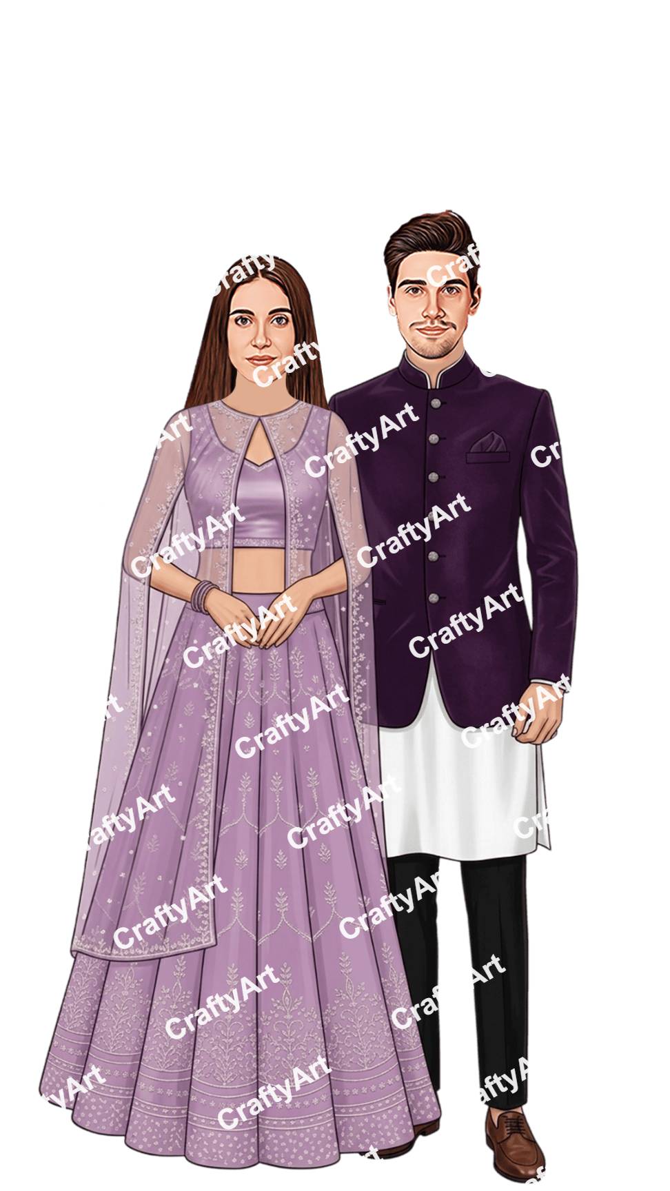 Engagement Caricature Template in Elegant Purple Style