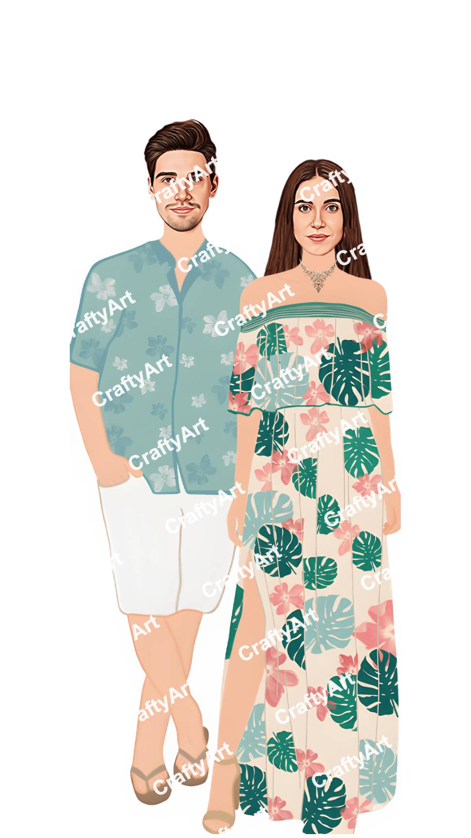 Beach Theme Caricature Couple Artwork for Modern Pairs