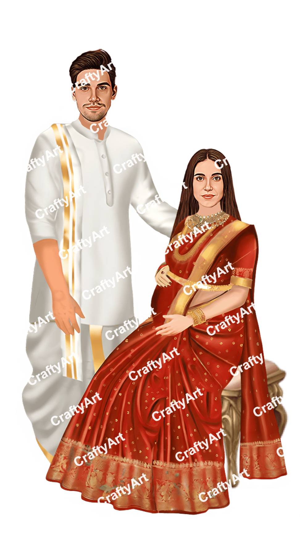 South Indian Baby Shower Caricature for Ceremony Cards
