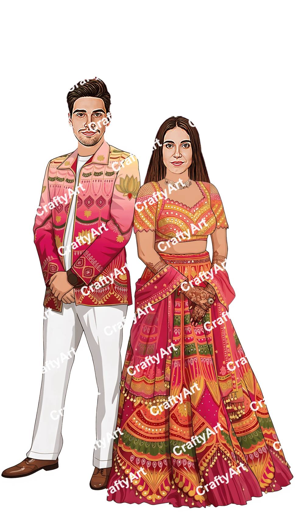 Stylish Designer Lehenga Sangeet Caricature Pose