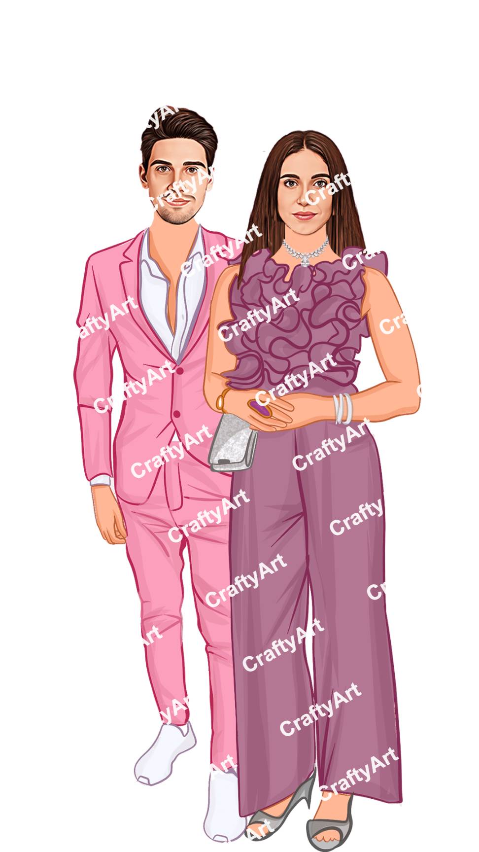 Pink and Purple Colored Couple Caricature for Party