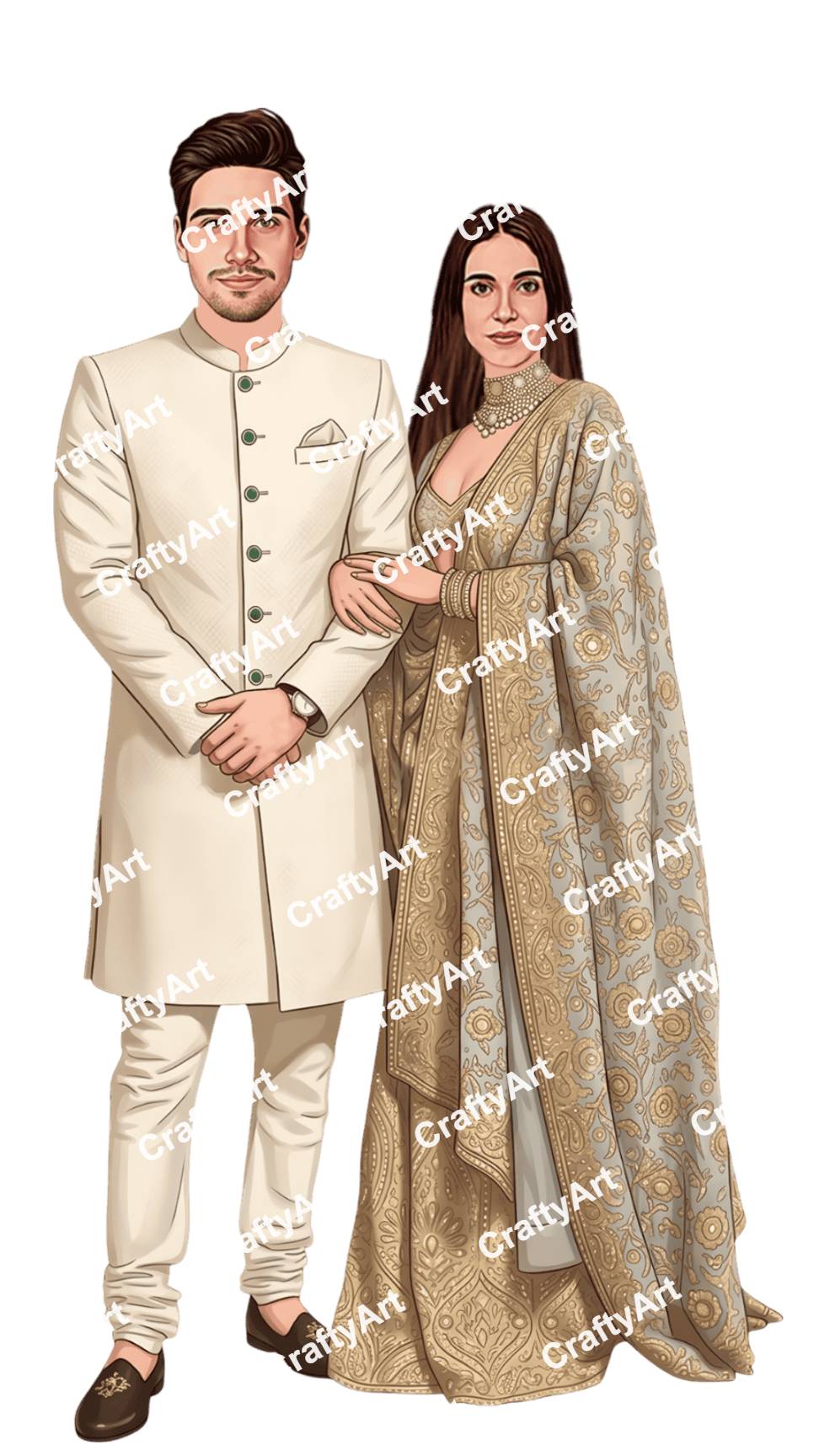 Classic Wedding Caricature Couple in Ethnic Wear