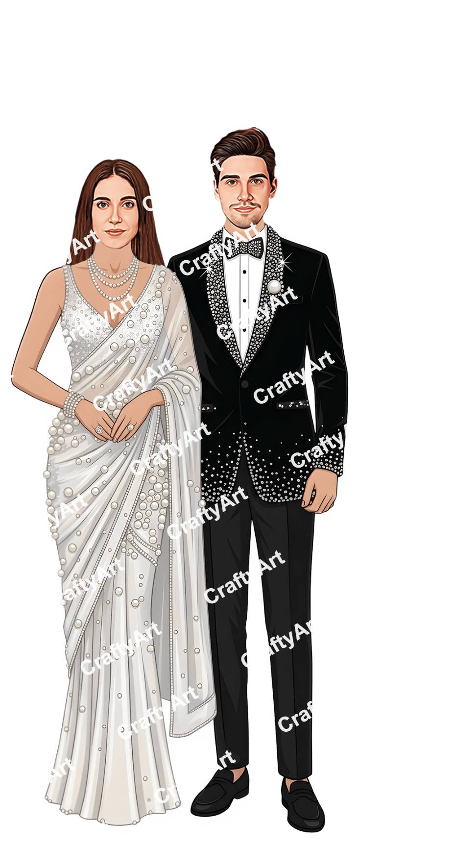 Wedding Reception Caricature in Luxury Couple Fashion