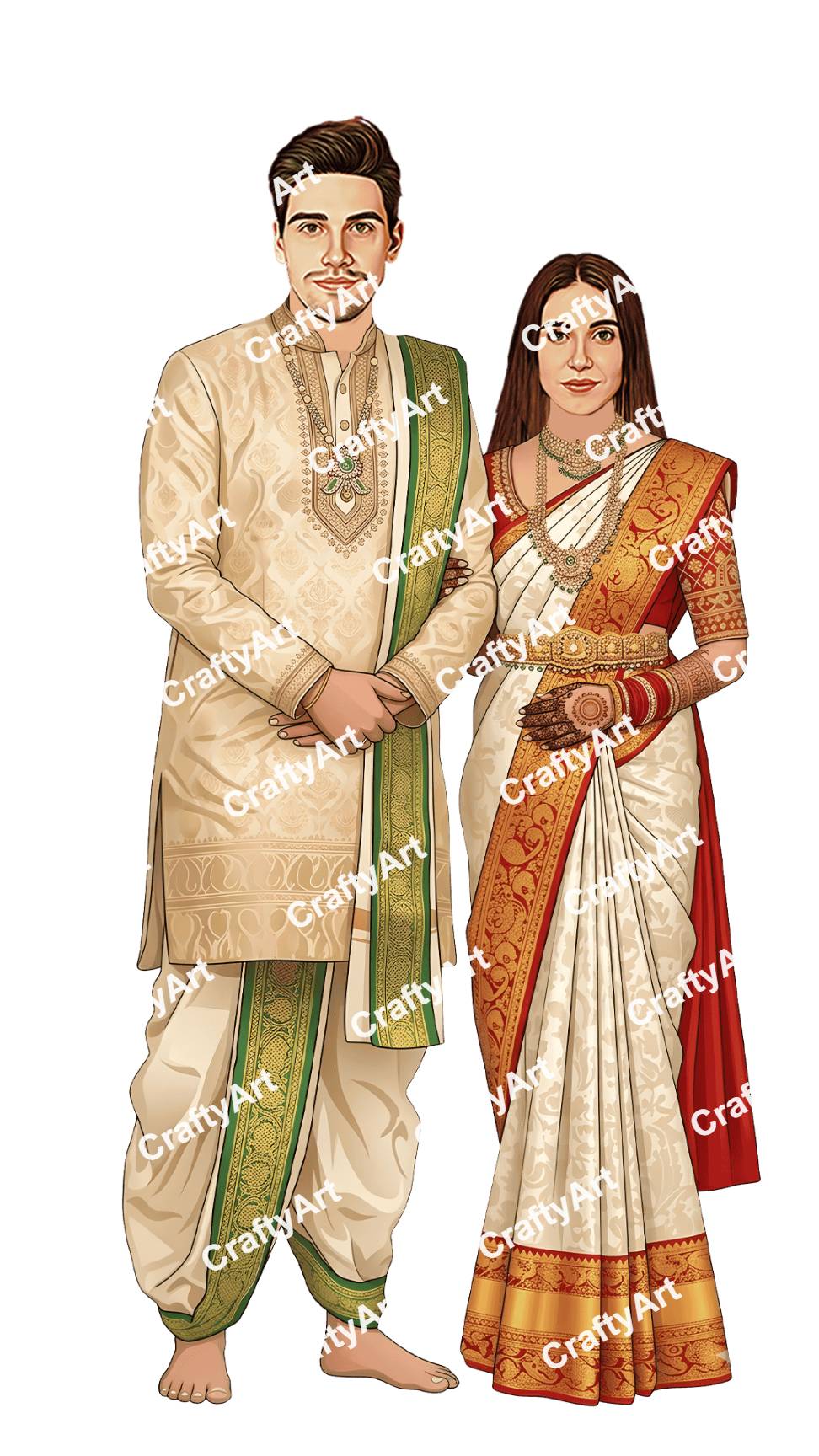 Seemantham Ceremony Caricature in Classic South Indian Look
