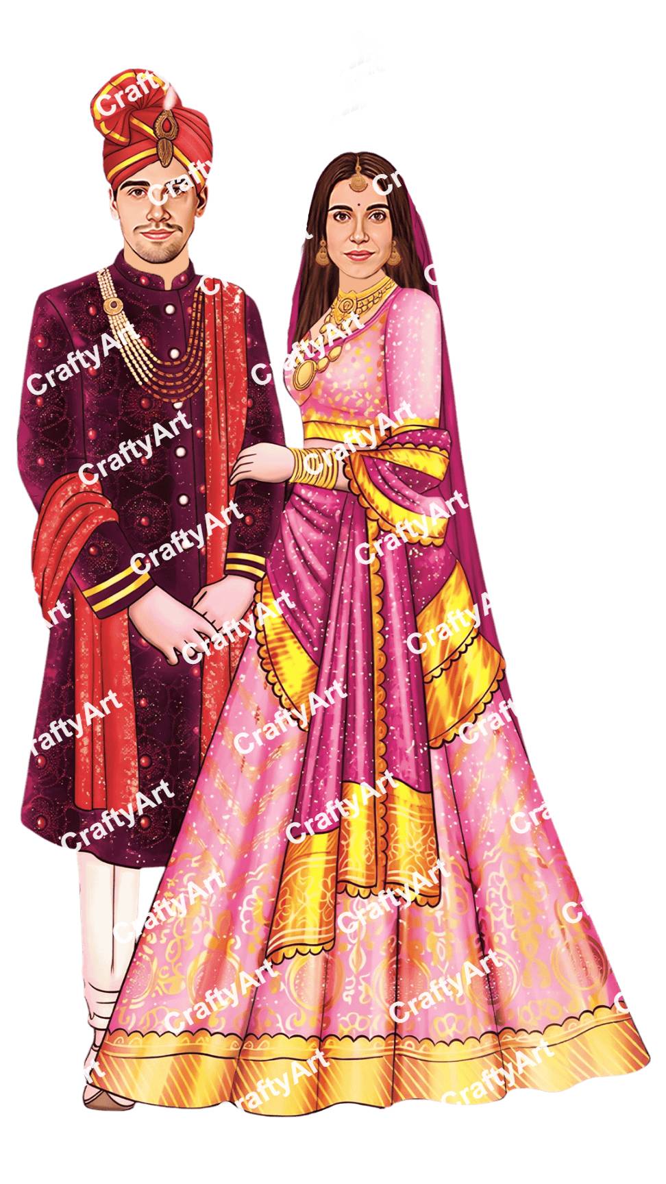 Rajasthani Wedding Caricature with Elegant Cultural Style