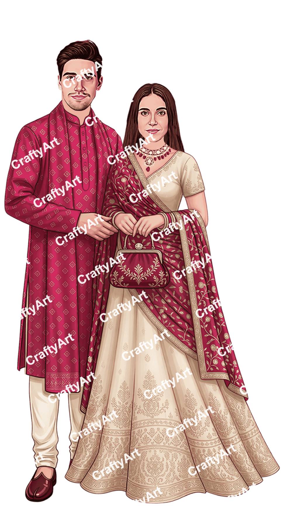 Sangeet Couple Caricature in Royal Festive Wedding Style