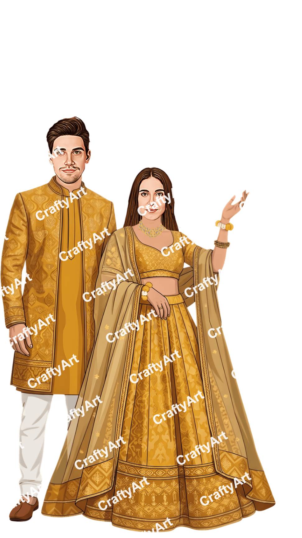 Haldi Function Couple Caricature with Cultural Wedding Style
