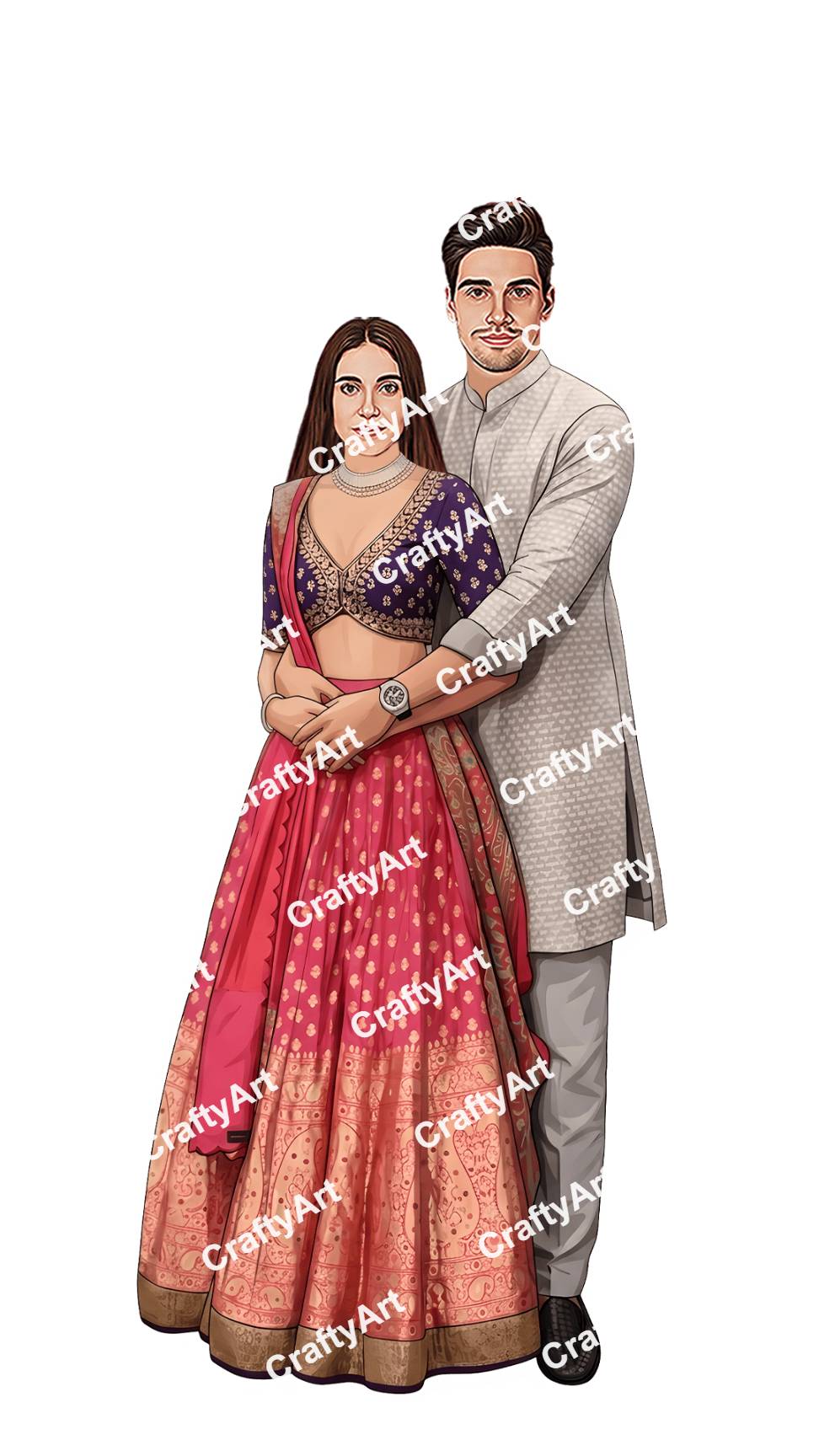 Classic Royal Couple Engagement Illustration Look