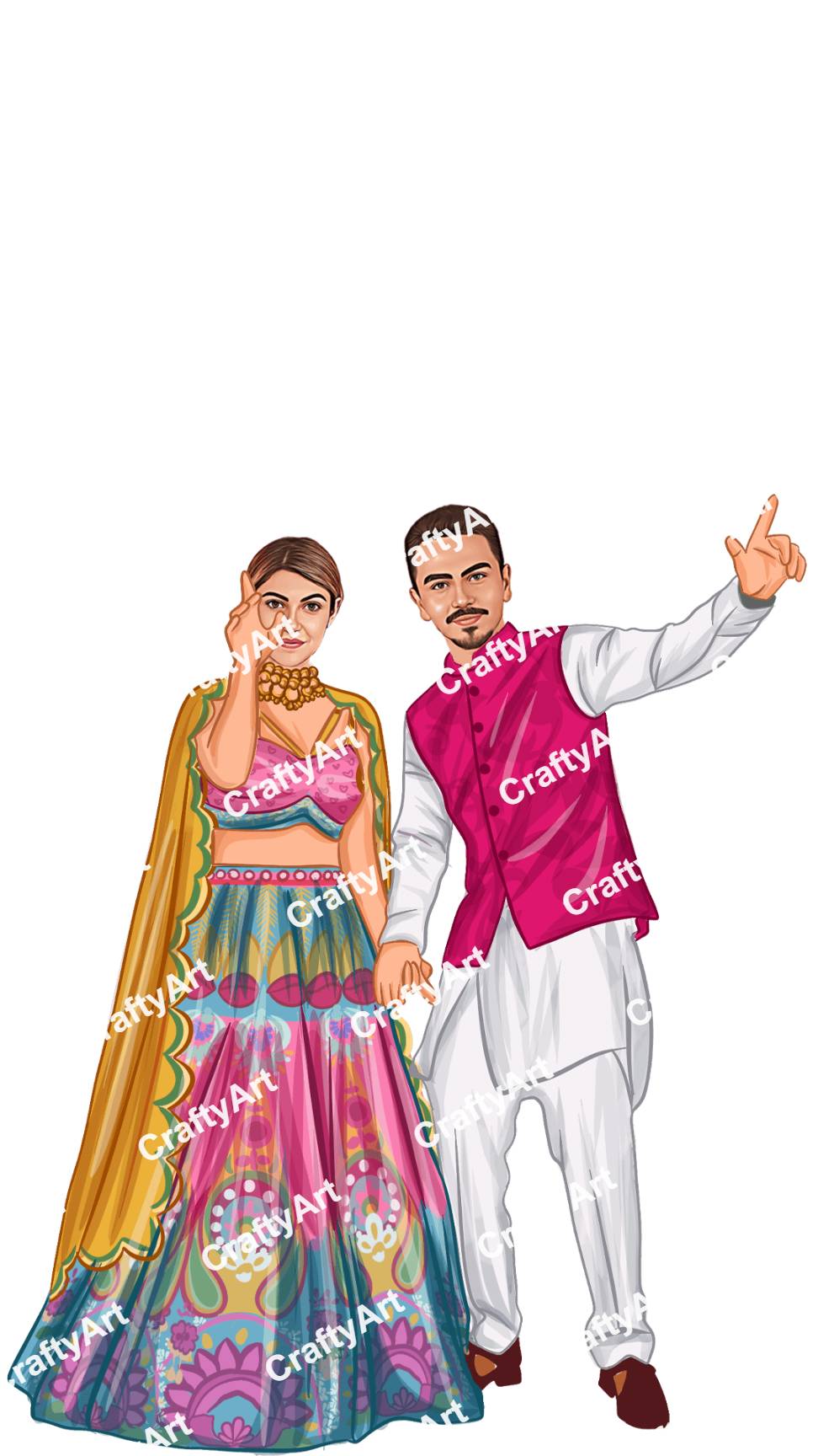 Joyful & Dancing Couple illustration of Sangeet Ceremony