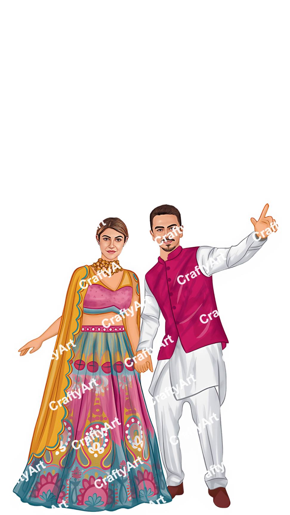 Joyful & Dancing Couple illustration of Sangeet Ceremony