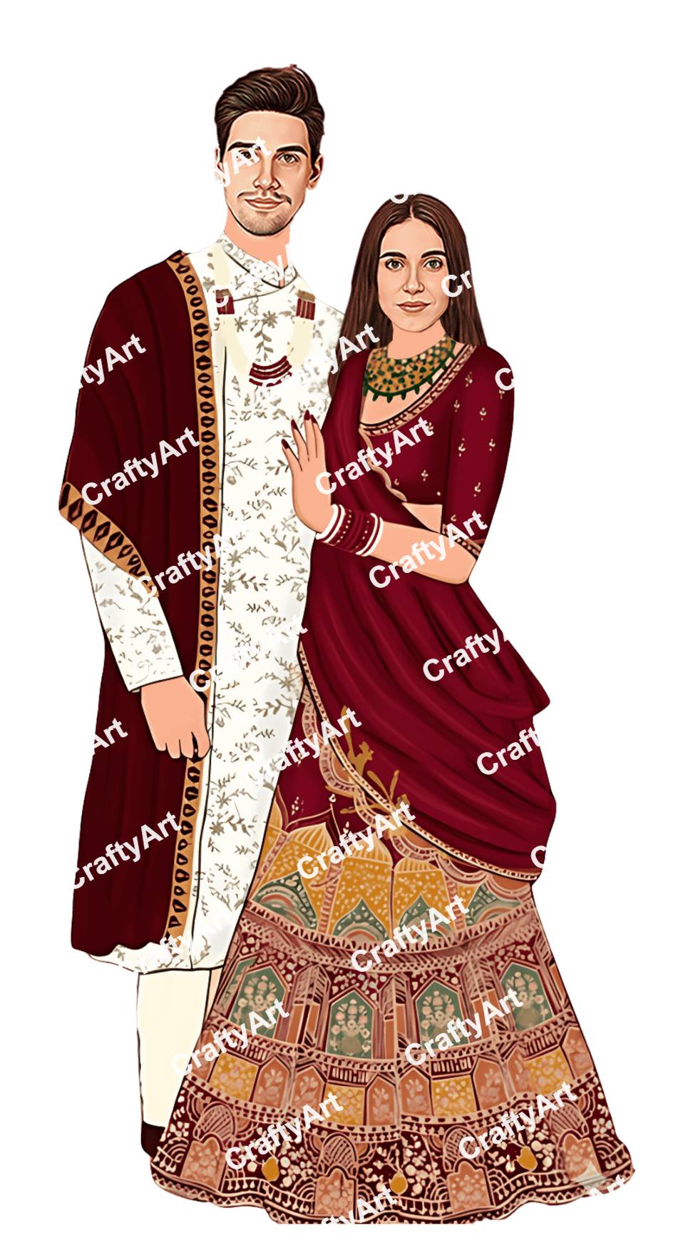 Royal Indian Wedding Caricature for Culture-Rich Couple Art