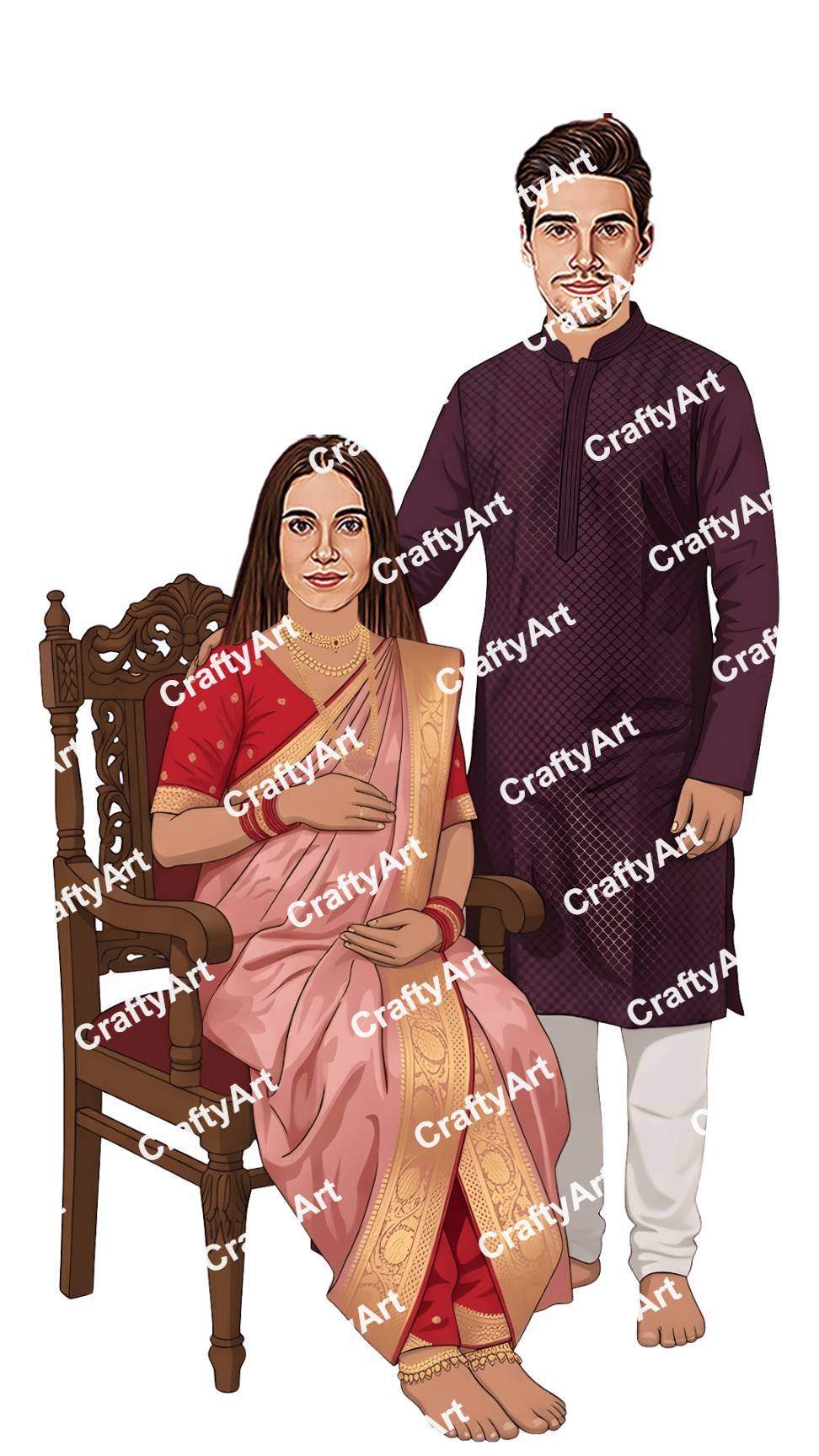 Preview Caricature for Baby Shower Couple Caricature in Traditional Ceremony Look
