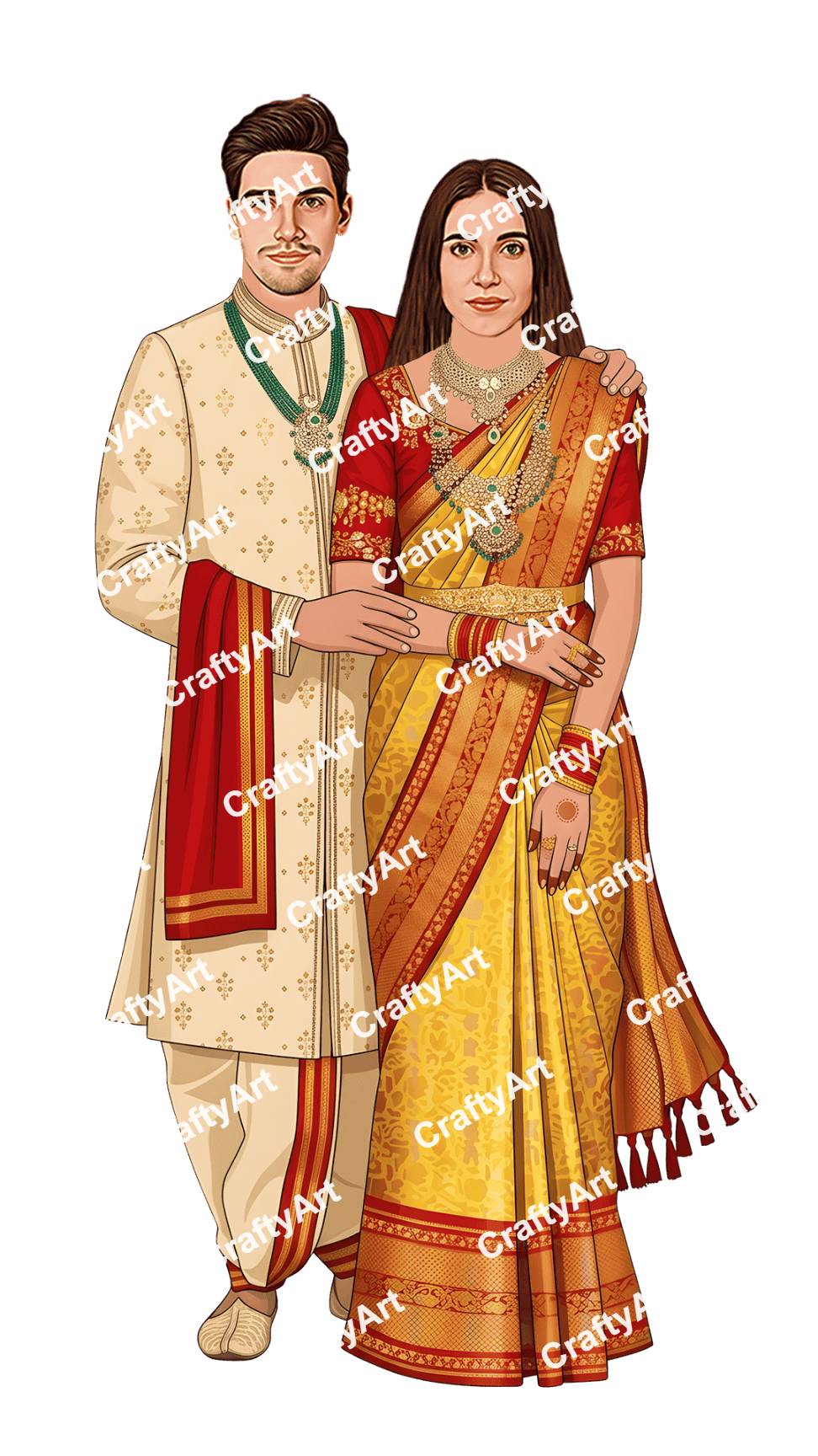 Tamil Bride Groom Caricature with Festive Traditional Look