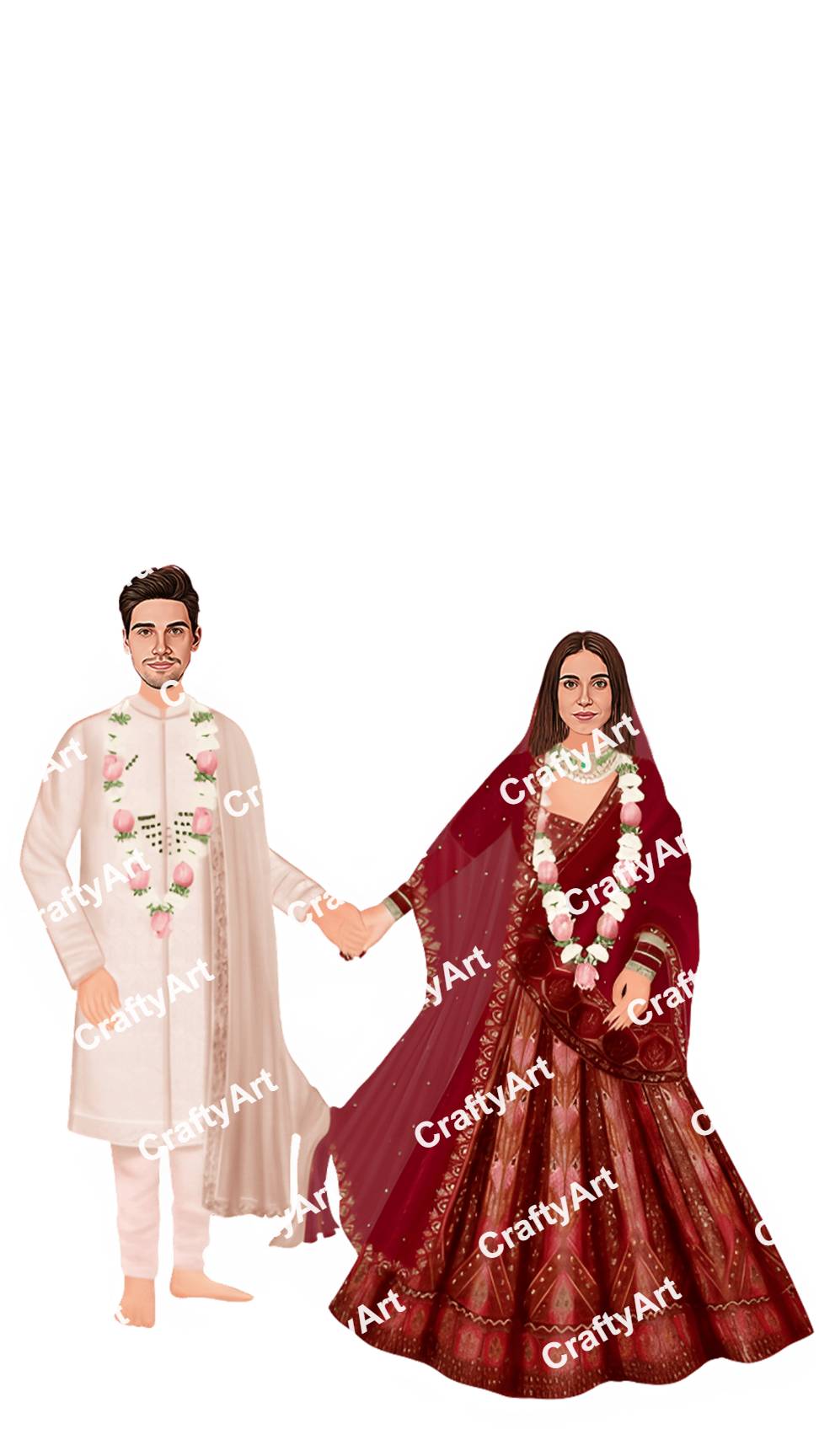 Bride Groom Holding Hands Wedding Phere Caricature