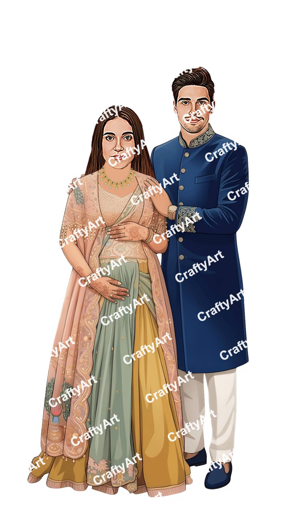 Preview Caricature for Baby Shower Couple Caricature with Traditional Elegance