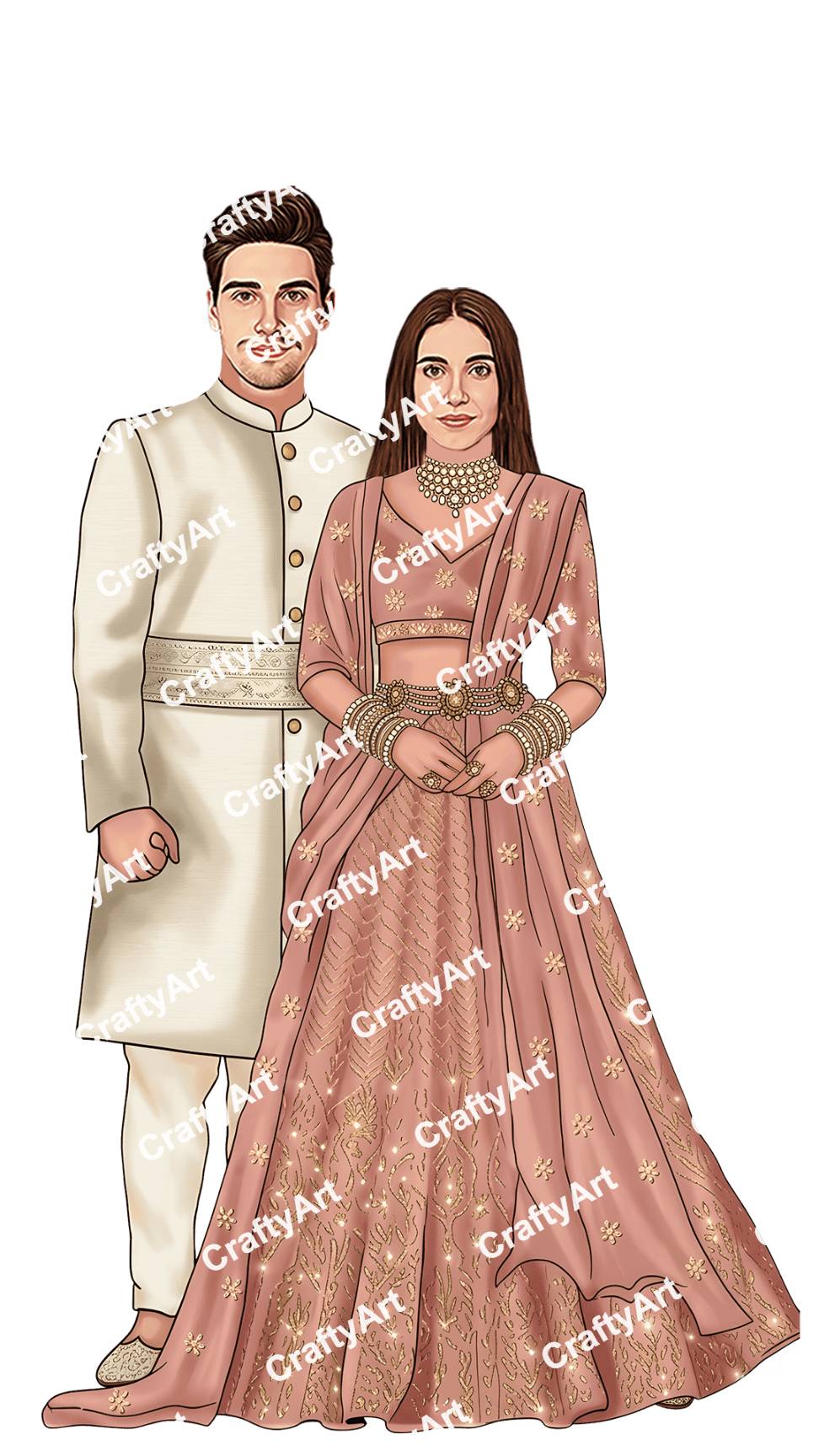 Romantic Wedding Caricature Bollywood Dance Art Style Design