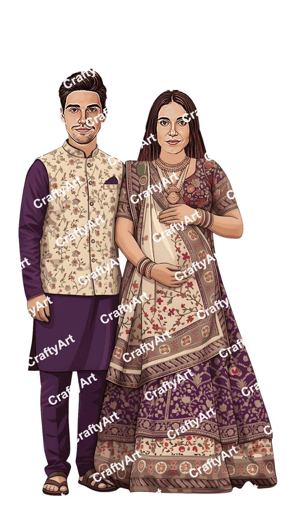 Preview Caricature for Elegant Baby Shower Couple Caricature for New Parents