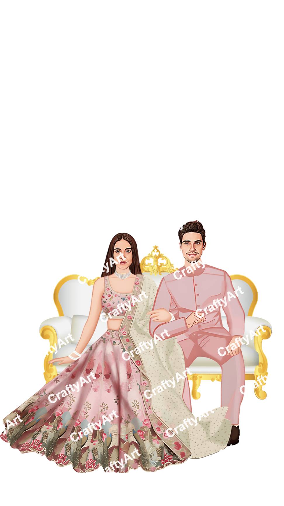 Traditional Indian Couple Engagement Caricature of Couple