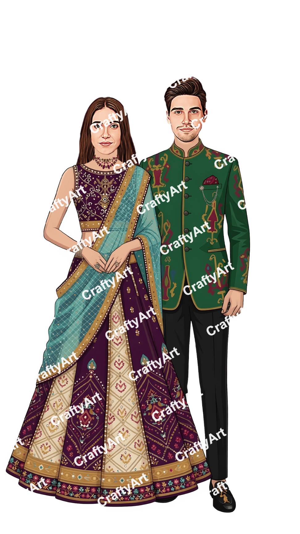 Raas Garba Couple Caricature with Gujarati Cultural Look