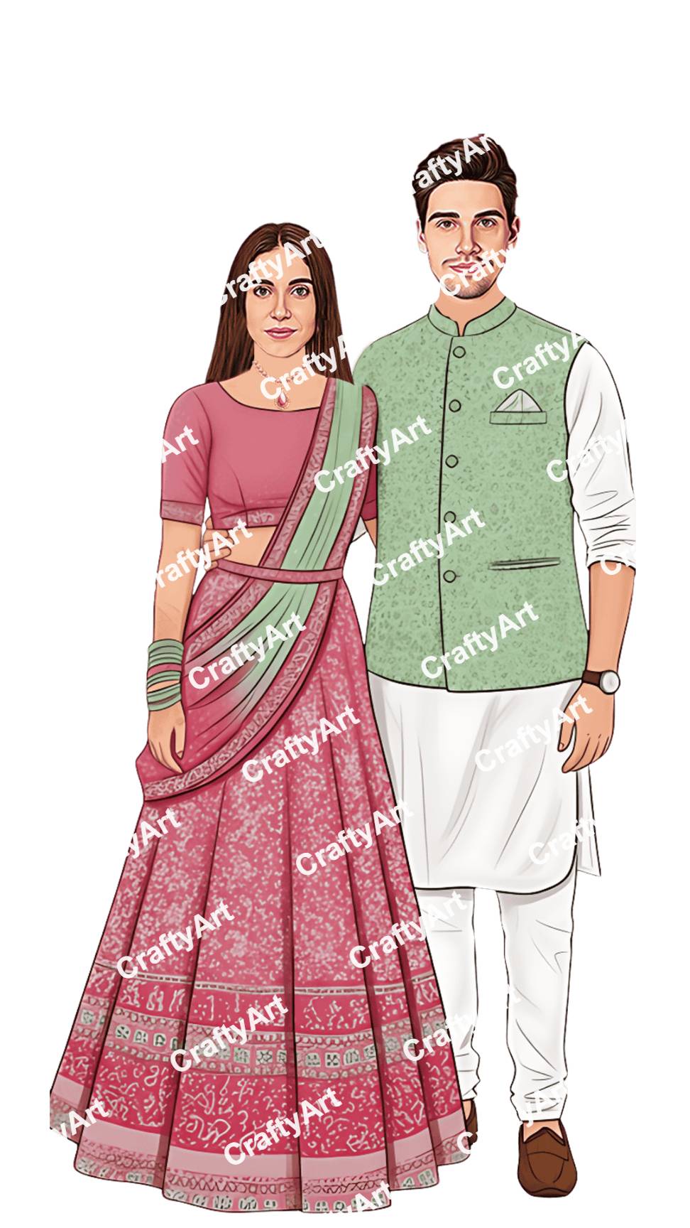 Garba Night Couple Caricature for Indian Cultural Events